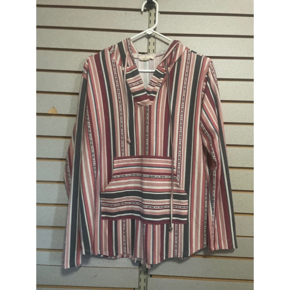 Pie‎ In The Sky Womens 1X Striped Baja Hoodie Pullover Pink Red
